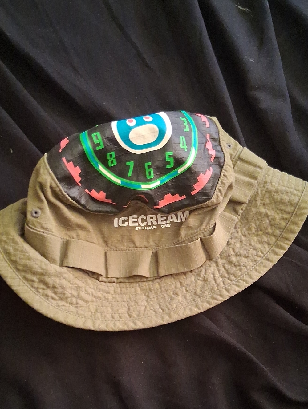 Icecream Olive Green Bucket Hat with Neon Graphic